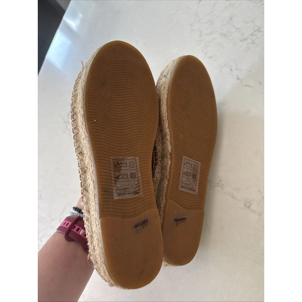 Soludos Espadrilles Camel Brown Leather Platform Slip On Sandal 8 Smoking Shoe
